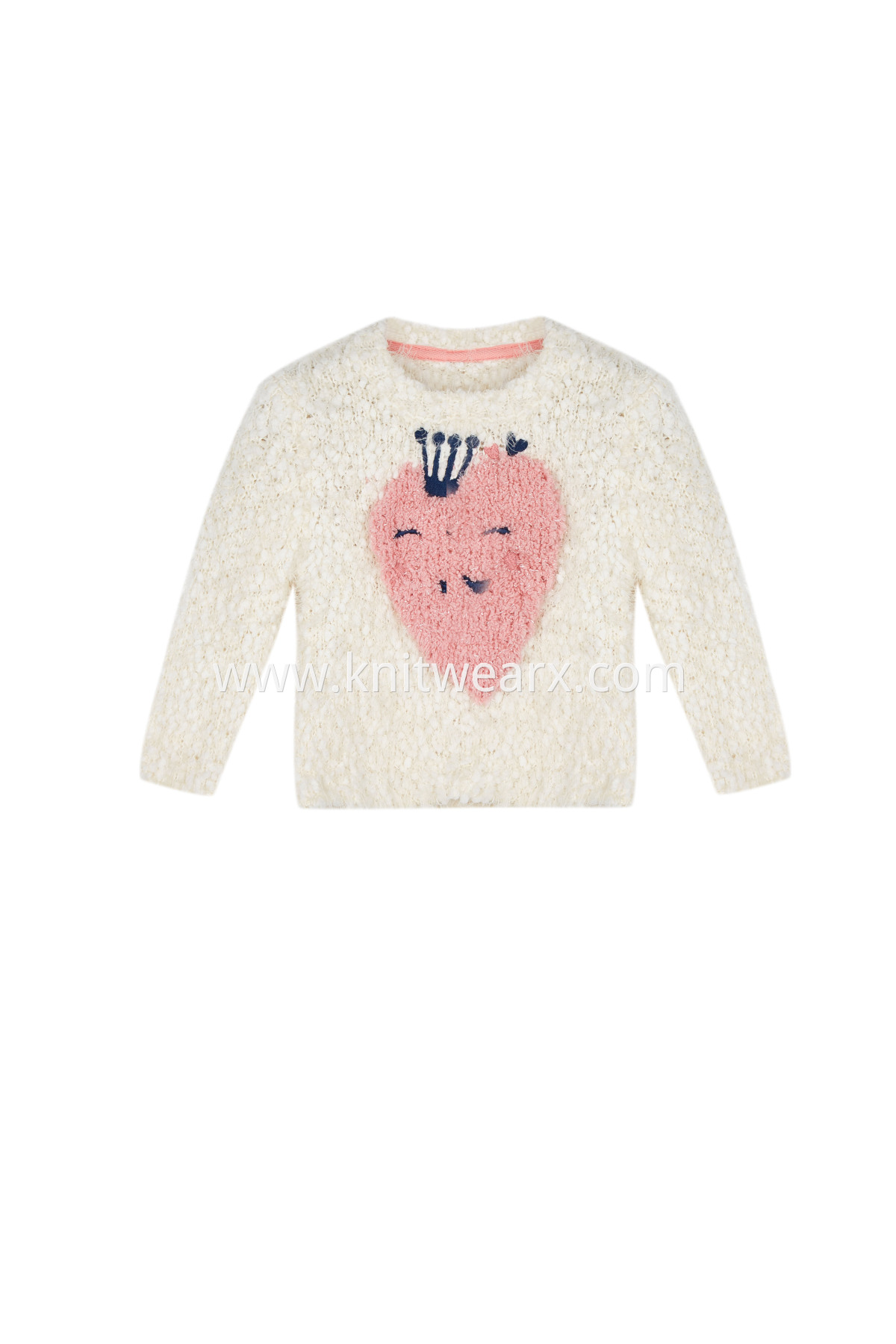 Baby Girl's Happy Strawberry Pullover Tape Yarn Crew Neck Long Sleeves Sweater